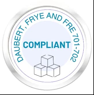 Daubert, Frye and FRE 701-702 compliant badge